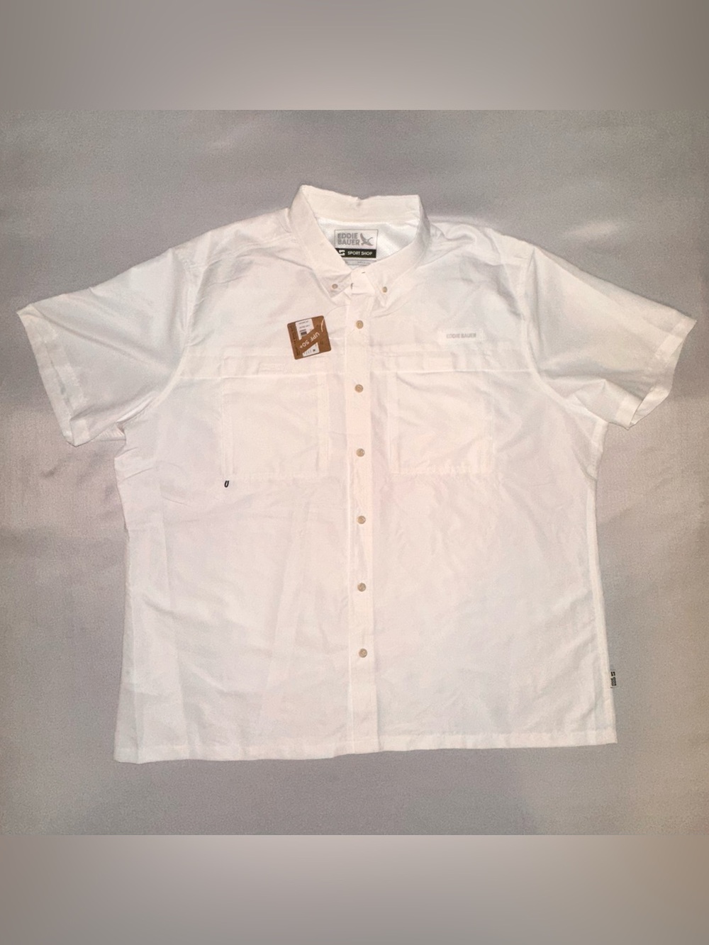 Eddie Bauer Rainier Ripstop Shirt Mens 2XL White UPF 50+ Short Sleeve NEW